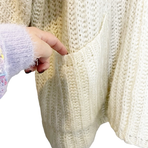 Free People Wool Alpaca Oversized Sweater Dress Size M Pockets Loose Knit Ivory - Picture 10 of 14